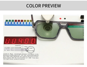 UV400 protection test for square translucent sunglasses showing UV resistance functionality