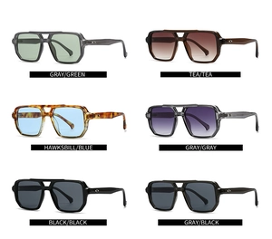 Grid display of vintage square sunglasses with double bridge and metal diamond accents