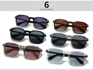 Detailed grid view showcasing six different color options of retro polygon sunglasses