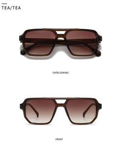 Front and top view of vintage oversized tea-colored gradient sunglasses with double bridge