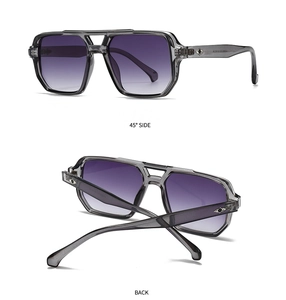 Detail of transparent gray frame with purple gradient lenses and silver metal rivet