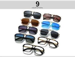 Multiple color options of modern retro square frame sunglasses with metal bridge detail