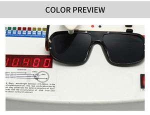 Macro shot of retro square sunglasses lens during ultraviolet protection testing procedure