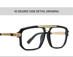 45-degree side view of modern retro oversized square frames with gold metal temple accents