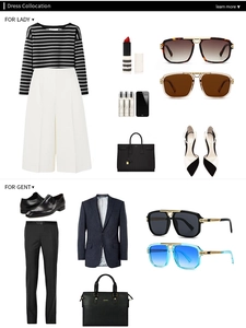 Flat lay of retro square sunglasses styled with modern men's and women's fashion outfits