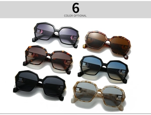 Detailed showcase of six colorful modern hexagonal sunglasses with stylish metal hinges