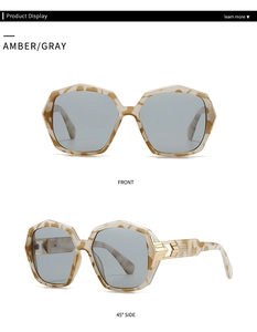 Front and side view of oversized amber tortoiseshell sunglasses with gold metal detail