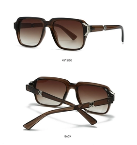 Detail view showing the 45-degree side and back of tortoiseshell square sunglasses
