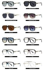 Grille de 12 variantes de lunettes de soleil aviateur avec branches dorées ajourées