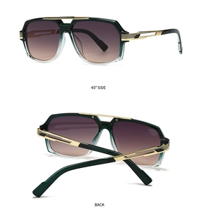 Détails de lunettes de soleil rétro avec verres dégradés et accents métalliques dorés