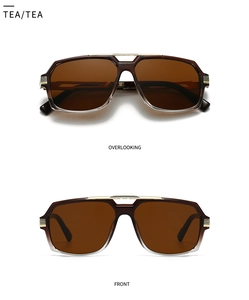 Vue de face et de dessus de lunettes de soleil aviateur avec verres dégradés et accents
