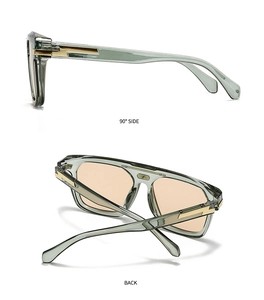 Detail views of modern oversized sunglasses showing 90-degree side and back angles