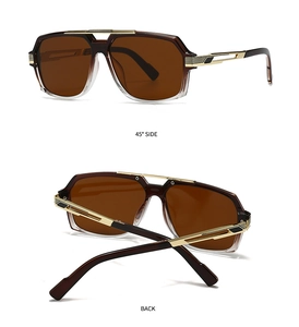 Détail de la vue latérale à 45 degrés et arrière des lunettes aviateur en écaille et métal doré