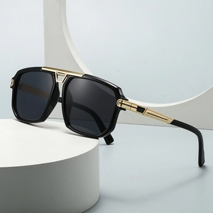 Retro Large Frame Sunglasses Men Square Metal PC Frame UV400 Fashion Pilot Style Eyewear