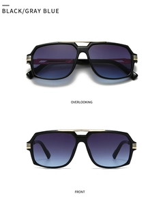 Vue de face et de dessus de lunettes de soleil carrées avec double pont et verres dégradés