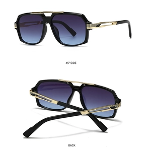 Détail de lunettes aviateur montrant le profil à 45 degrés et le dos avec branches en métal