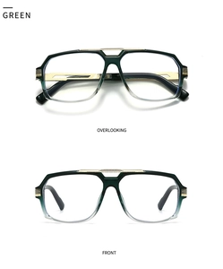 Détail des lunettes de soleil rétro vertes dégradées avec accents métalliques dorés
