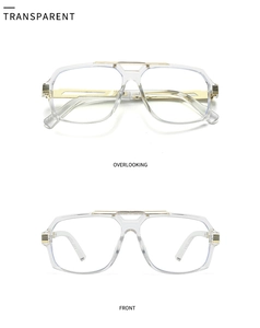Vues frontale et de dessus des lunettes aviateur transparentes avec double pont doré