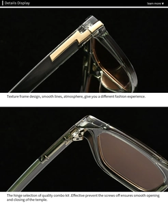 Detail of light green translucent sunglasses frame with gold lightning metal decoration