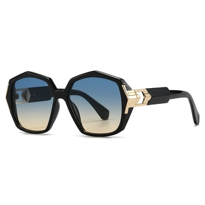 Modern retro hexagonal sunglasses with gradient lenses and gold metal hinge accents