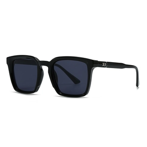 Classic black square oversized sunglasses with silver metal arrow accents on high-gloss frames
