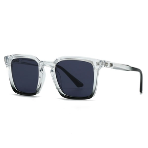 Classic square sunglasses with clear frames, gradient temples, and metal arrow accents