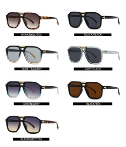 Detailed grid of aviator sunglasses showing various frame colors and tinted lenses