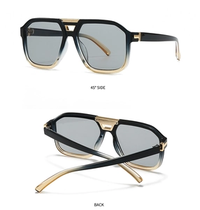 Detailed views of oversized aviator sunglasses showing 45-degree side and back angles