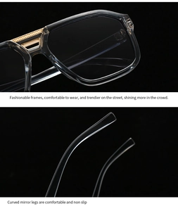 Detail of modern oversized sunglasses with gold bridge accents and anti-slip curved temples