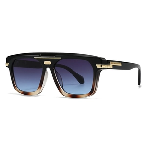 Modern retro oversized sunglasses with tortoise shell frame and blue gradient lenses