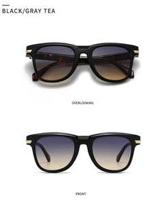 Front- und Draufsicht moderner quadratischer Sonnenbrille mit Verlaufsgläsern und Gold