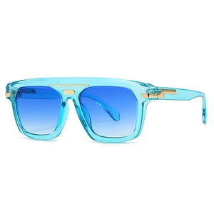 Modern oversized square sunglasses in translucent lake blue with gradient blue lenses