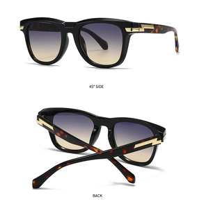 Detailansicht der modernen Oversize-Sonnenbrille mit Schildpatt-Bügeln und goldenem Blitz-Akzent