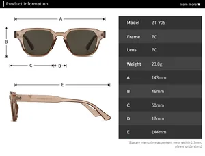 Detailed size specifications for retro round sunglasses with frame and lens measurements