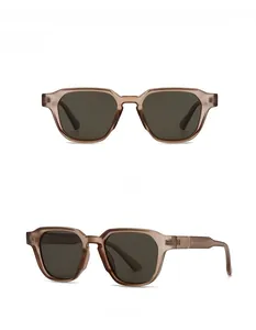 Detailed front and side views of vintage polygonal tea-colored sunglasses frames