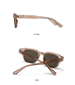 Dual view of retro geometric sunglasses showing frame thickness and temple details