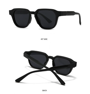 Modern round thick frame sunglasses with dual angles showing side and back detail views