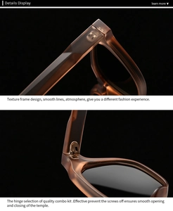 Macro shot of tea-brown matte sunglasses frame with durable metal hinge design