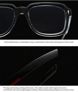 Detail of black polygon frames with gold arrow accents and ergonomic anti-slip temples