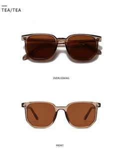 Front and top views of vintage tea-colored polygonal sunglasses with gold metal accents