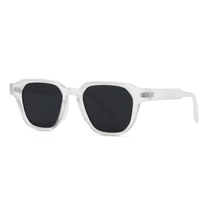 Modern retro round sunglasses with matte white geometric frame and dark lenses