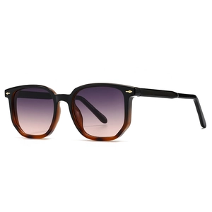 Polygon sunglasses with black tortoise frames, gradient purple lenses and gold accents