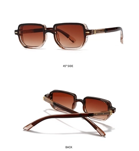 Detailansicht der quadratischen Vintage-Sonnenbrille mit braunen Verlaufsgläsern