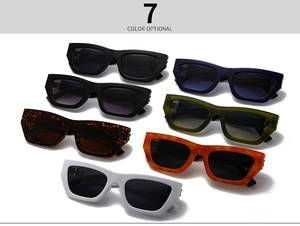 Selection of seven trendy retro square sunglasses in various colors with gold metal hinges