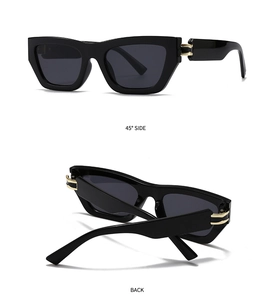 Detail view showing 45-degree side and back angles of vintage square black sunglasses