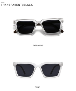 Vues de face et de dessus de lunettes de soleil rétro avec monture mate transparente