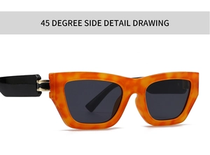 Detailed 45-degree side view of square tortoise shell sunglasses with gold hinges