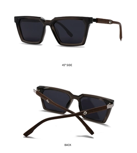 Détails de lunettes de soleil carrées polarisées avec branches en bois et logo en métal