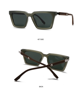 Vues détaillées de lunettes de soleil vert olive mat avec branches aspect bois