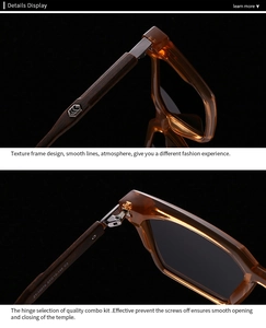 Vue détaillée des lunettes ZT-10076 avec monture ambre et charnières métalliques renforcées